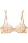 LA PERLA LAPIS STRETCH-LEAVERS LACE AND TULLE SOFT-CUP UNDERWIRED BRA