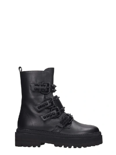 Le Silla Combat Boots In Black Leather