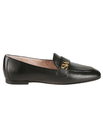 Stuart Weitzman 'frances' Logo Leather Loafers In Black Nappa Leather