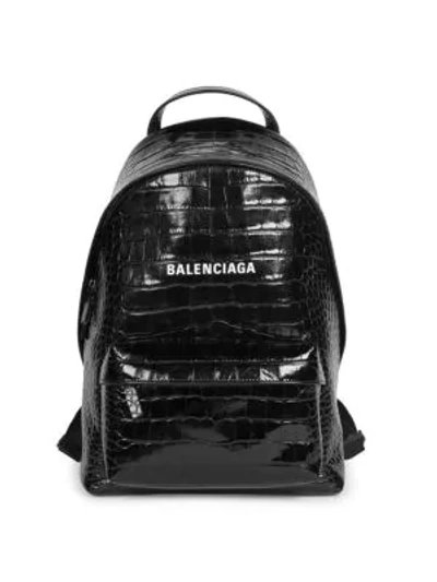 Balenciaga Small Everyday Croc-embossed Leather Backpack In Black