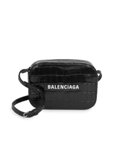 Balenciaga Extra-small Everyday Croc-embossed Leather Camera Bag In Black