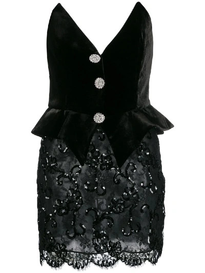 Alessandra Rich Crystal-embellished Velvet And Sequined Lace Mini Dress In Black