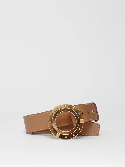 Burberry Porthole Buckle Leather Belt In Light Camel