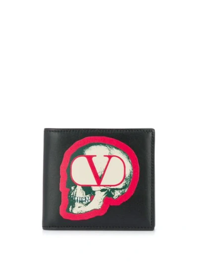 Valentino Garavani X Undercover Skull-print Leather Bifold Wallet In Black