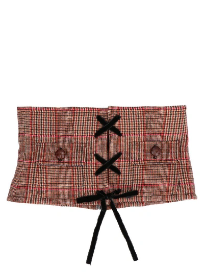Miu Miu Velvet And Leather-trimmed Prince Of Wales Checked Wool-blend Corset Belt In Multicolor