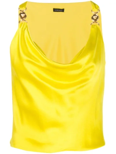 Versace 垂褶真丝缎上衣 In Yellow
