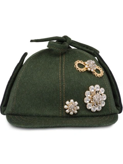 Miu Miu Embellished Cloth Cap In F0161 Military Green