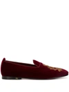 Dolce & Gabbana Velvet Slippers With Coat Of Arms Embroidery In Red