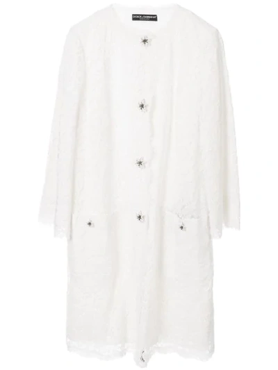 Dolce & Gabbana Lily-button Guipure-lace Coat In White