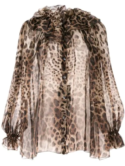 Dolce & Gabbana Sheer Leopard Blouse In Brown