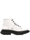 Alexander Mcqueen Tread Lace-up Leather Boots In White