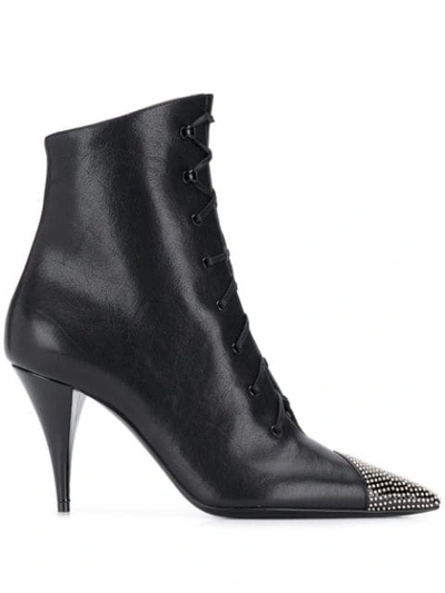 Saint Laurent Kiki 100 Leather Ankle Boots In Black