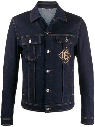 Dolce & Gabbana Stretch Denim Jacket With Patch In Dark Wash