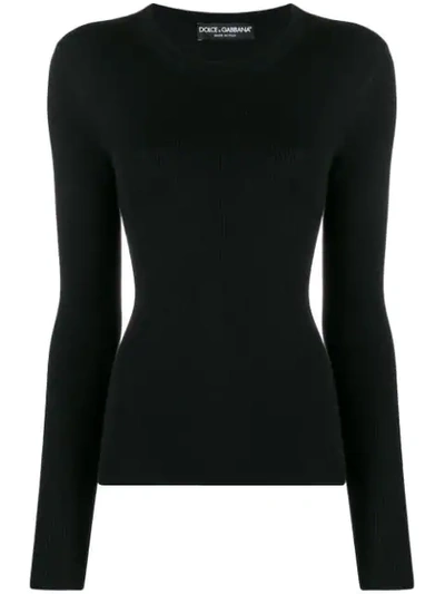 Dolce & Gabbana Ribbed Fitted Long-sleeved Top In Black