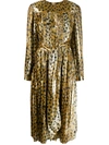 Marc Jacobs Pleated Leopard Print Dress In Gold