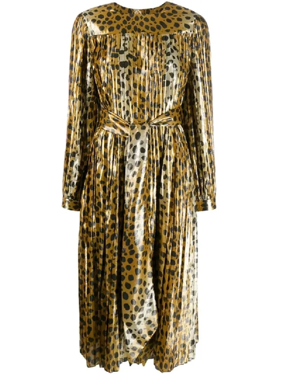 Marc Jacobs Pleated Leopard Print Dress In Gold