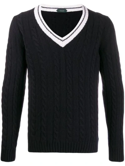 Zanone Knit V Jumper In Blue