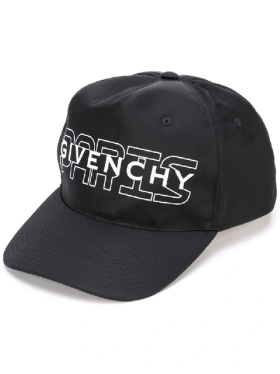 Givenchy Paris Logo Printed Techno Baseball Cap In Black