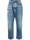 R13 Blue Distressed Boyfriend Jeans In Blue