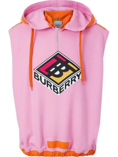 Burberry Sleeveless Logo Graphic Wool Hoodie In Candy Pink