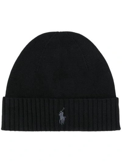 Polo Ralph Lauren Logo-embroidered Cashmere Beanie In Black