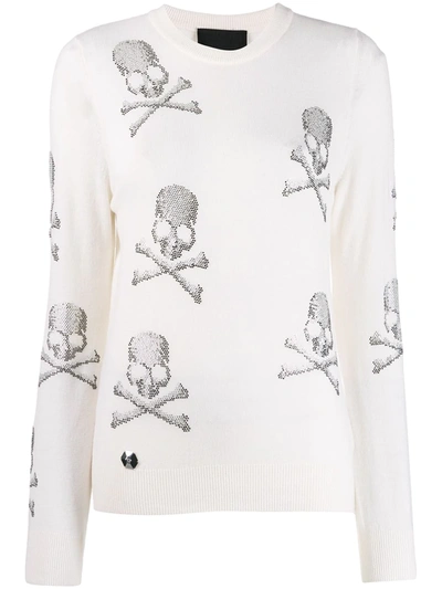Philipp Plein Skull Print Sweatshirt In White