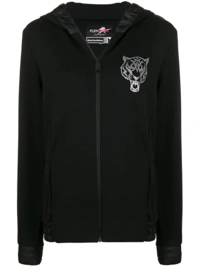 Plein Sport Logo Zipped Hoodie In Black