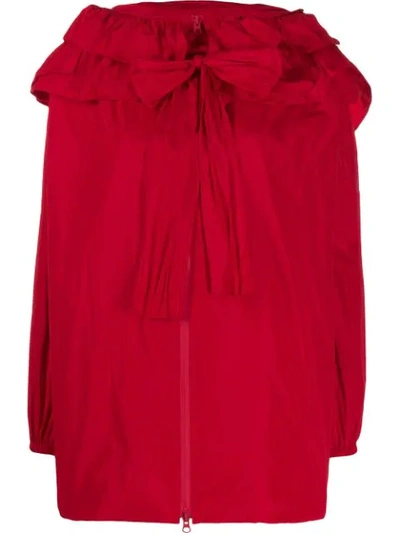 Valentino Nylon Pea Coat With Ruffles In Red