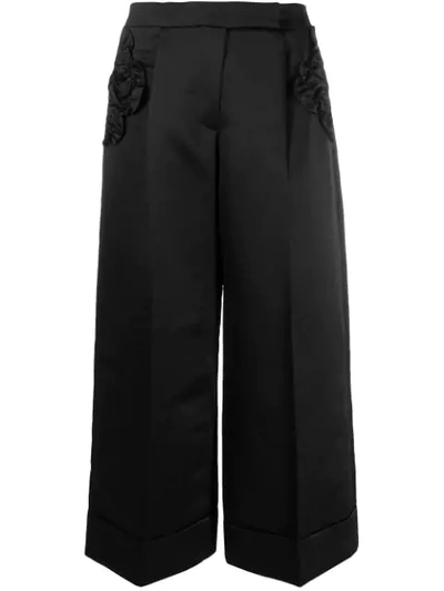 Simone Rocha Bow-detail Straight-leg Slim Stretch-wool Cropped Pants In Black