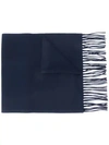 Moschino Merino Wool Fringed Scarf In Blue