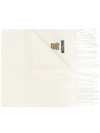Moschino Logo-embroidered Fringed Scarf In White