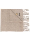 Moschino Logo-embroidered Fringed Scarf In Brown