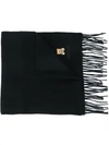 MOSCHINO LOGO-EMBROIDERED FRINGED SCARF