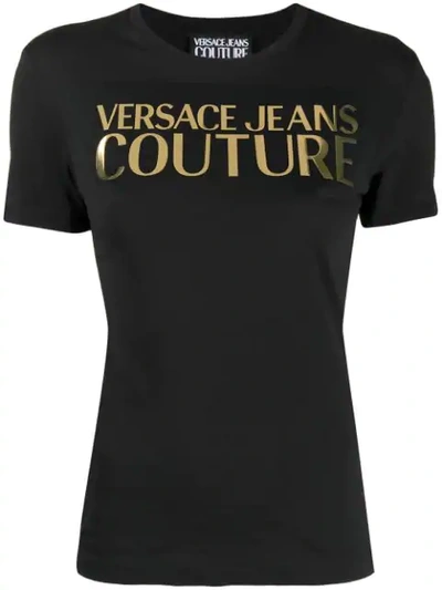 Versace Jeans Couture Black Crystal Institutional Logo T-shirt In E899 Black