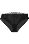 LA PERLA ANASTASIA APPLIQUÉD LACE-TRIMMED TULLE AND RIBBED STRETCH-JERSEY BRIEFS