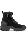 Moncler Helis Logo-print Leather-trimmed Suede Ankle Boots In Black