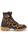 MONCLER HELIS LEATHER-TRIMMED LEOPARD-PRINT CALF HAIR ANKLE BOOTS