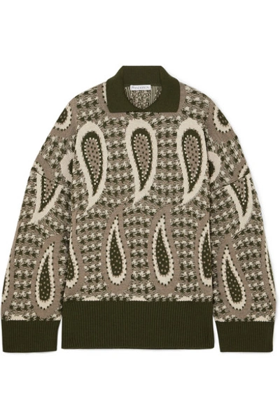 Jw Anderson Point-collar Paisley-intarsia Wool Jumper In Green