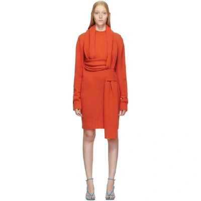 Bottega Veneta Wrap-around Scarf-style Jumper Dress In Orange