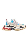 Balenciaga Triple S Logo-embroidered Leather, Nubuck And Mesh Sneakers In White & Blue