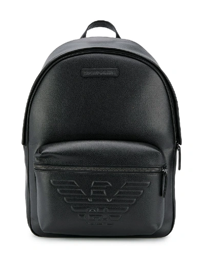 Emporio Armani Logo Leather Backpack In Black