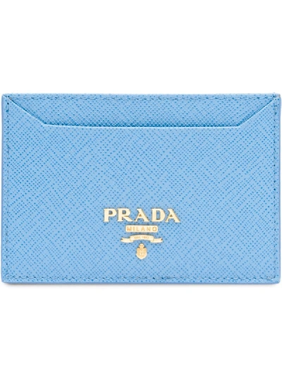 Prada Leather Card Holder In Blau