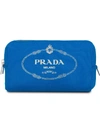 Prada Logo Cosmetics Pouch In Blau