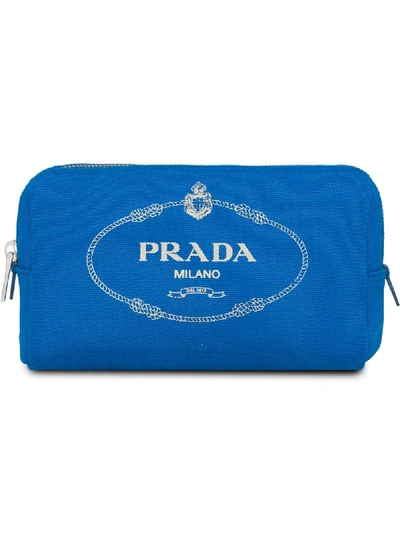 Prada Logo Cosmetics Pouch In Blau