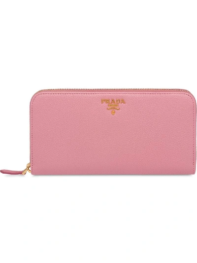 Prada Logo Plaque Wallet In Rosa