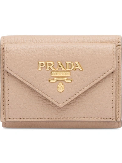 Prada Small Logo Plaque Wallet In Neutrals