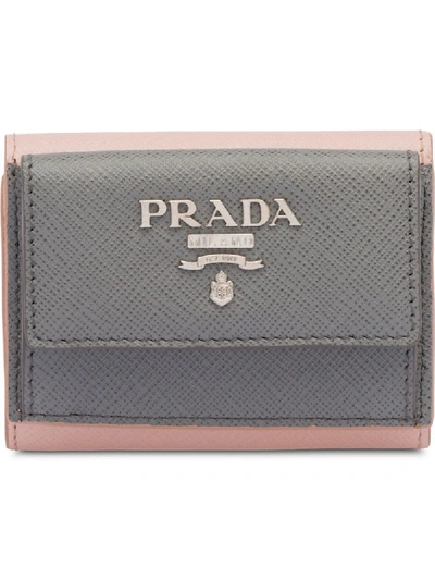 Prada Small Logo Plaque Wallet In Grey