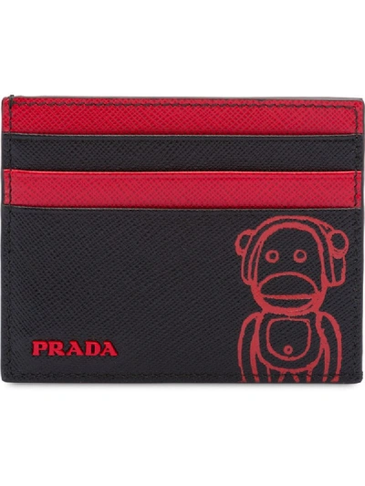 Prada Malia Saffiano Leather Card Holder In Schwarz