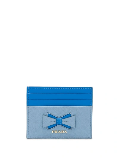 Prada Bow-embellished Saffiano Card Holder In Blau