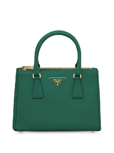 Prada Galleria迷你十字纹托特包 In Green